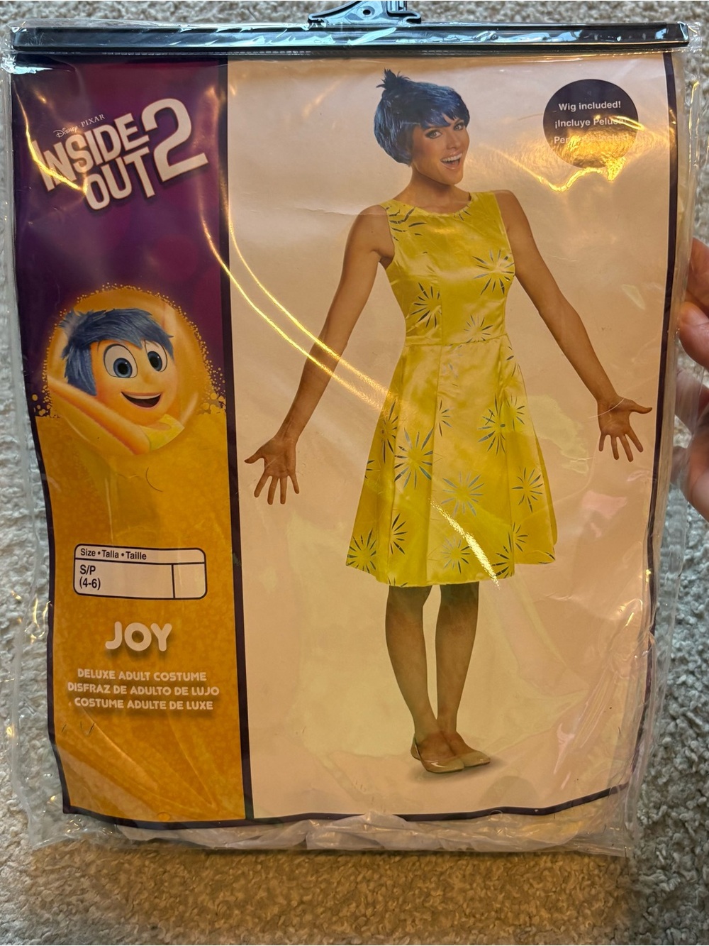 Disney Joy Yellow Midi Dress Costume with Starburst Print Small NO WIG